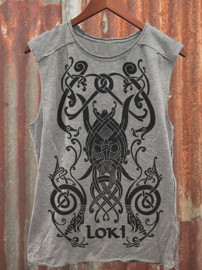 Retro Fashion Folk Viking Art Printed Casual Cotton Tank Top