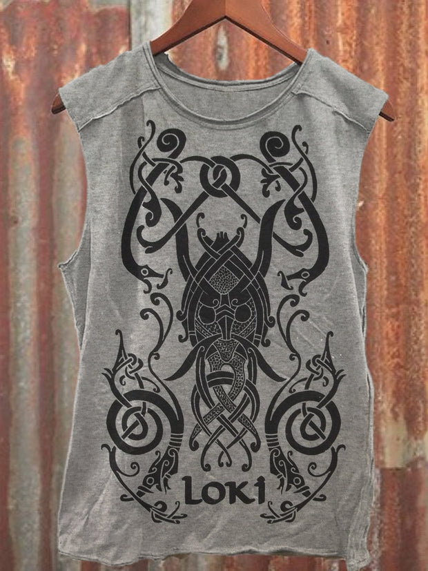 Retro Fashion Folk Viking Art Printed Casual Cotton Tank Top