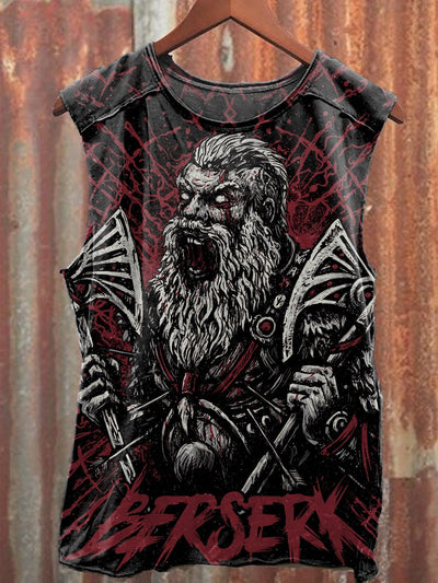 Retro Fashion Folk Viking Art Printed Casual Cotton Tank Top