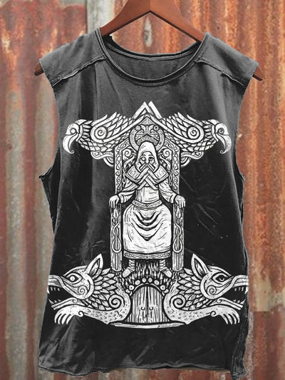 Retro Fashion Folk Viking Art Printed Casual Cotton Tank Top