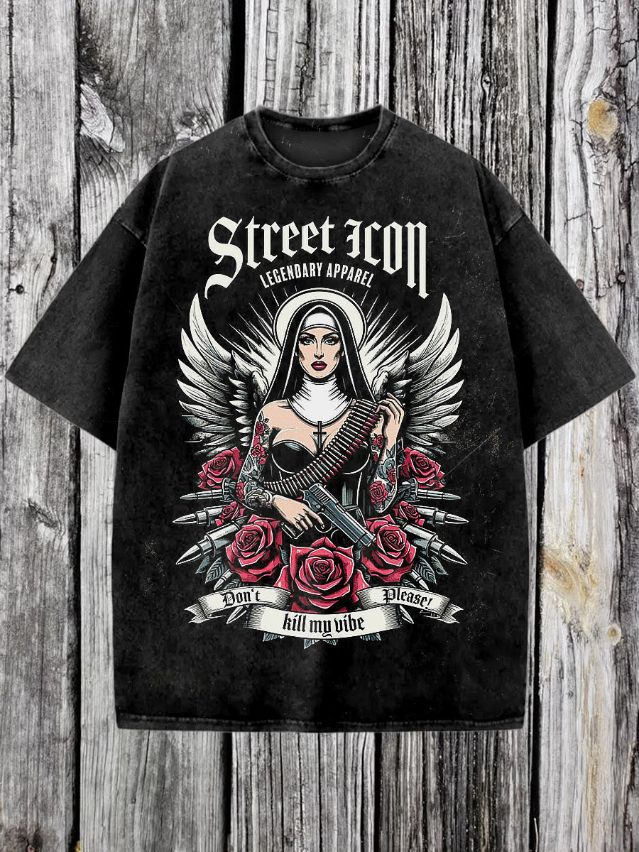 Nun Printed Vintage Fashion Loose Short Sleeve  T-Shirt