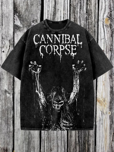 Skeleton Printed Vintage Fashion Loose Short Sleeve  T-Shirt