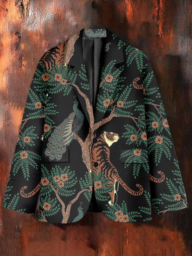 Retro Fashion Floral Art Print Casual Blazer