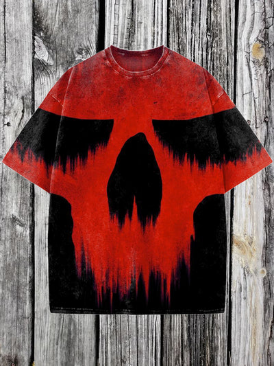 Skull Printed Vintage Fashion Loose Short Sleeve  T-Shirt