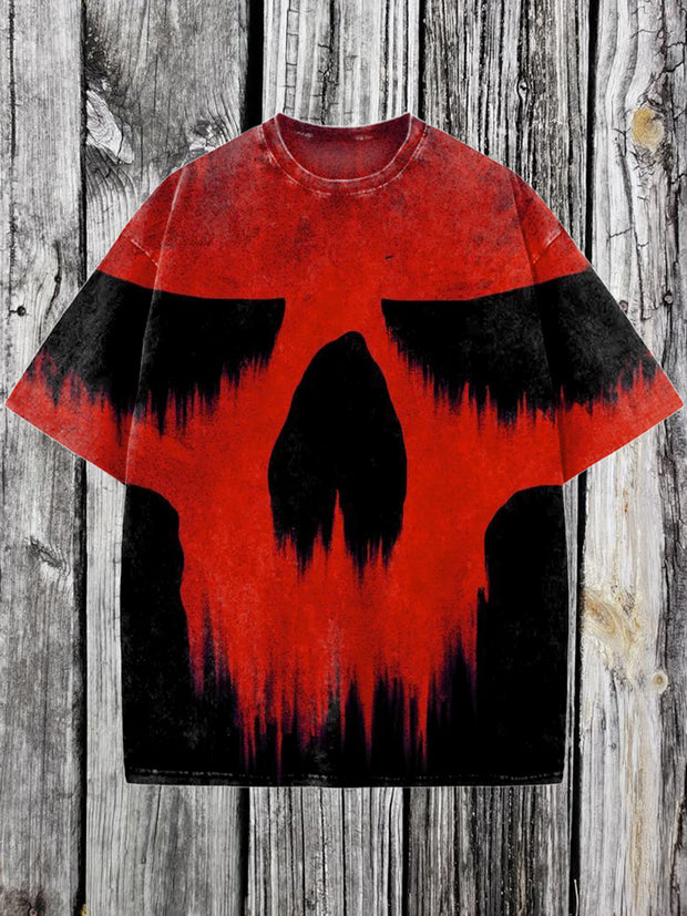 Skull Printed Vintage Fashion Loose Short Sleeve  T-Shirt