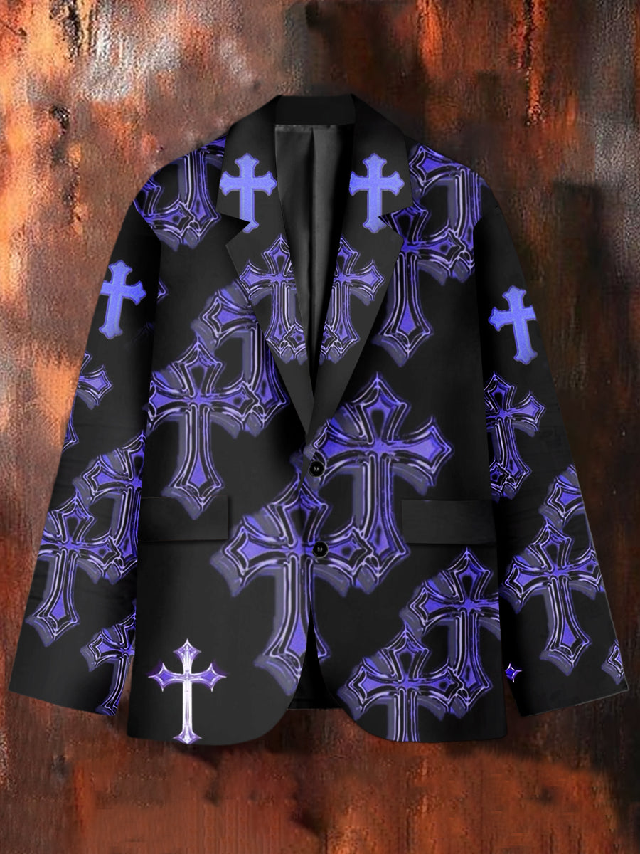Retro Fashion Cross Art Print Casual Blazer
