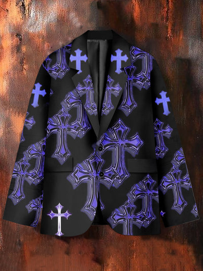 Retro Fashion Cross Art Print Casual Blazer