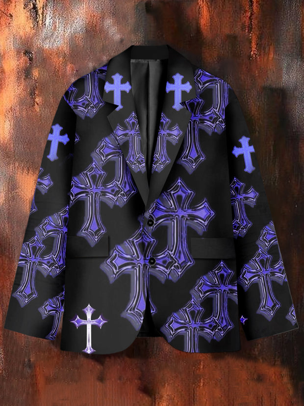 Retro Fashion Cross Art Print Casual Blazer