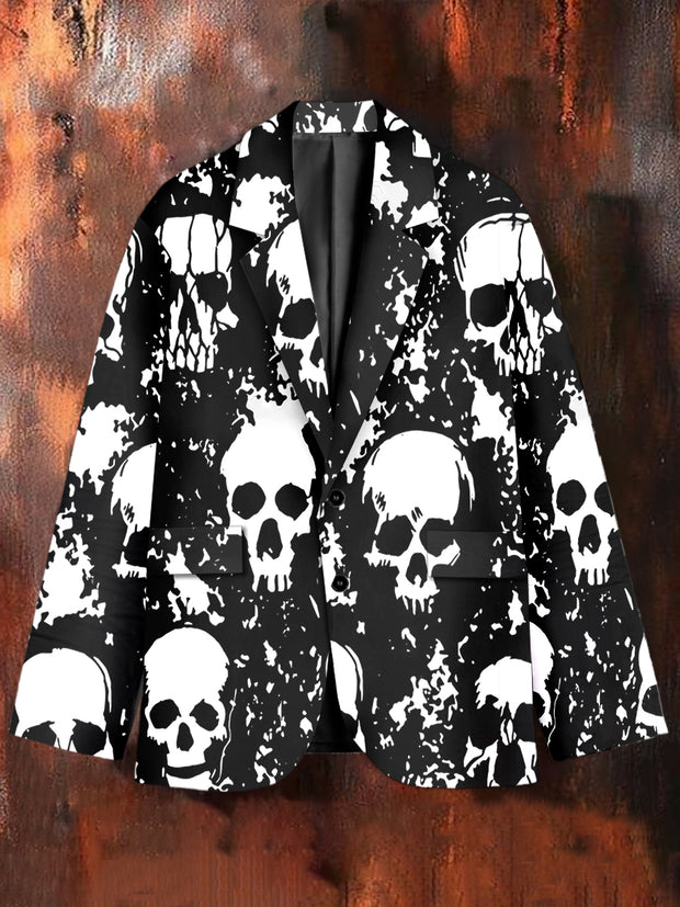 Stylish Graffiti Skull Art Print Casual Blazer