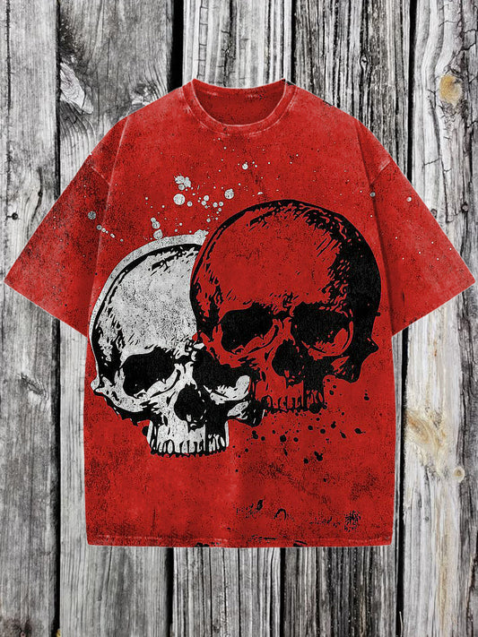 Skull Printed Vintage Fashion Loose Short Sleeve  T-Shirt