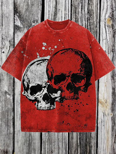 Skull Printed Vintage Fashion Loose Short Sleeve  T-Shirt