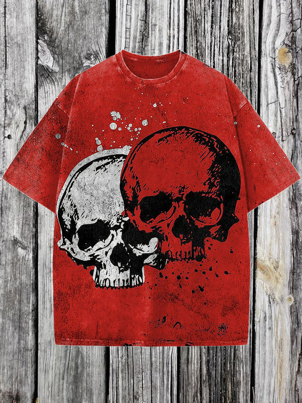 Skull Printed Vintage Fashion Loose Short Sleeve  T-Shirt