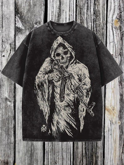Skeleton Printed Vintage Fashion Loose Short Sleeve  T-Shirt