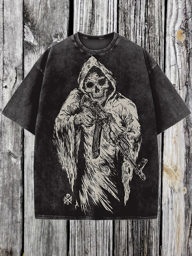 Skeleton Printed Vintage Fashion Loose Short Sleeve  T-Shirt