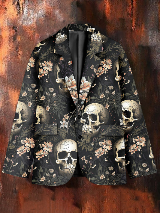 Stylish Graffiti Skull Art Print Casual Blazer