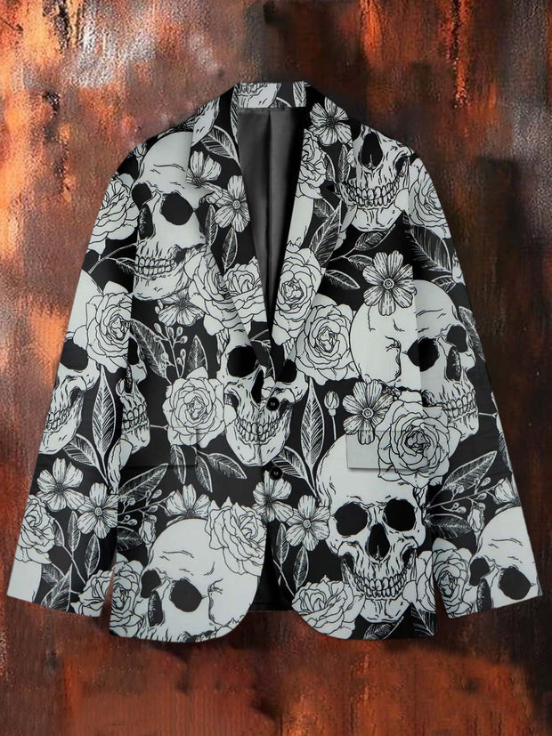 Stylish Graffiti Skull Art Print Casual Blazer