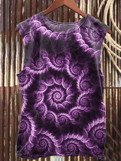 Retro Mysterious Spiral Art Illustration Printed Casual Cotton Tank Top