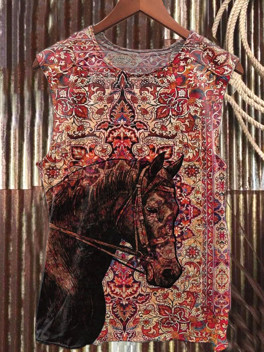 Retro Fashion Texture Dark Horse Art Illustration Printed Casual Cotton Tank Top
