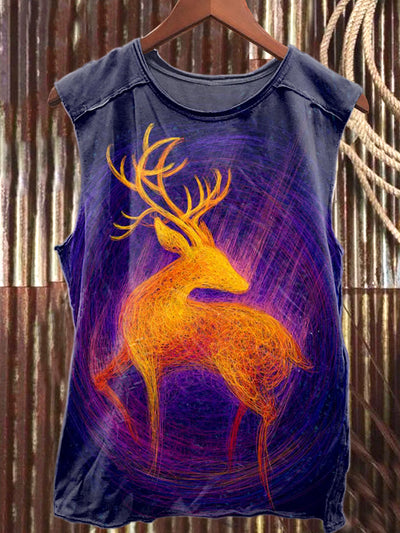 Retro Fashion Fantasy Elk Art Print Cotton Tank Top