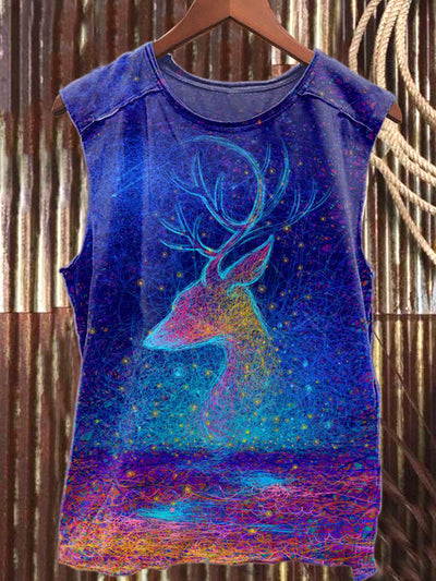 Retro Fashion Fantasy Elk Art Print Cotton Tank Top