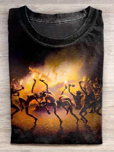 Retro Fashion Bonfire Illustration Art Print Short Sleeve T-Shirt