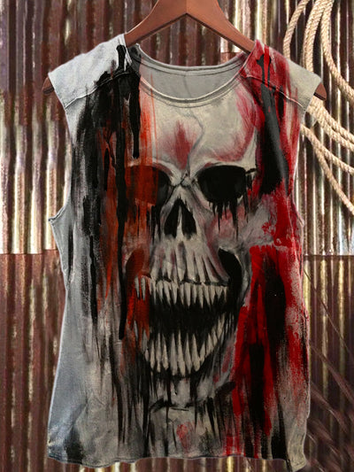 Retro Fashion Graffiti Skull Art Print Cotton Tank Top