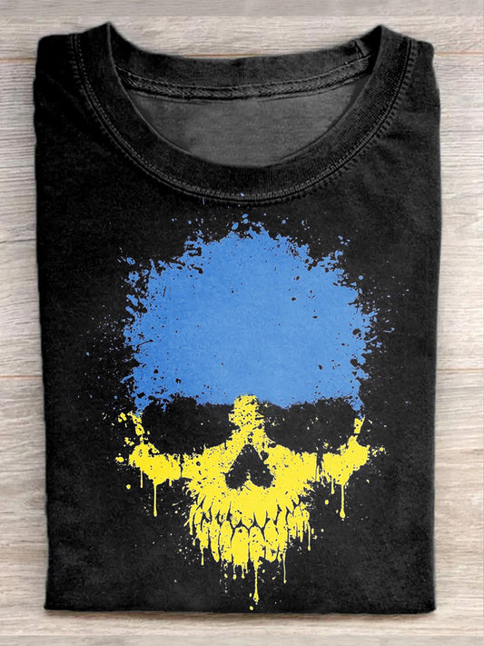 Blue And Yellow Peace Art Print Crew Neck T-Shirt