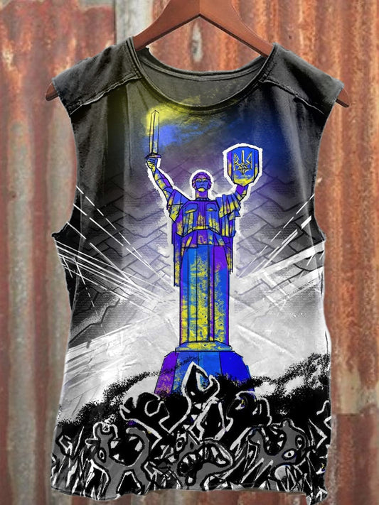Blue And Yellow Peace Art Print Crew Neck Tank Top