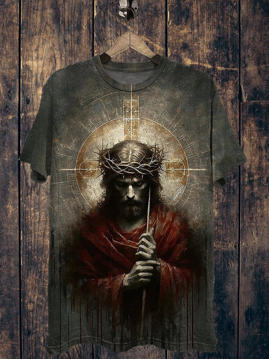 Religious Printed Vintage Fashion Loose Short Sleeve T-Shirt
