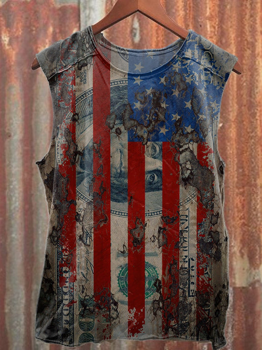 Vintage Illustrated Art Print Casual Tank Top