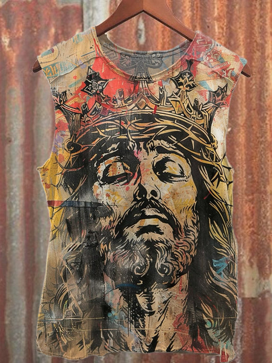 Vintage Jesus King Graffiti Art Print Casual Tank Top
