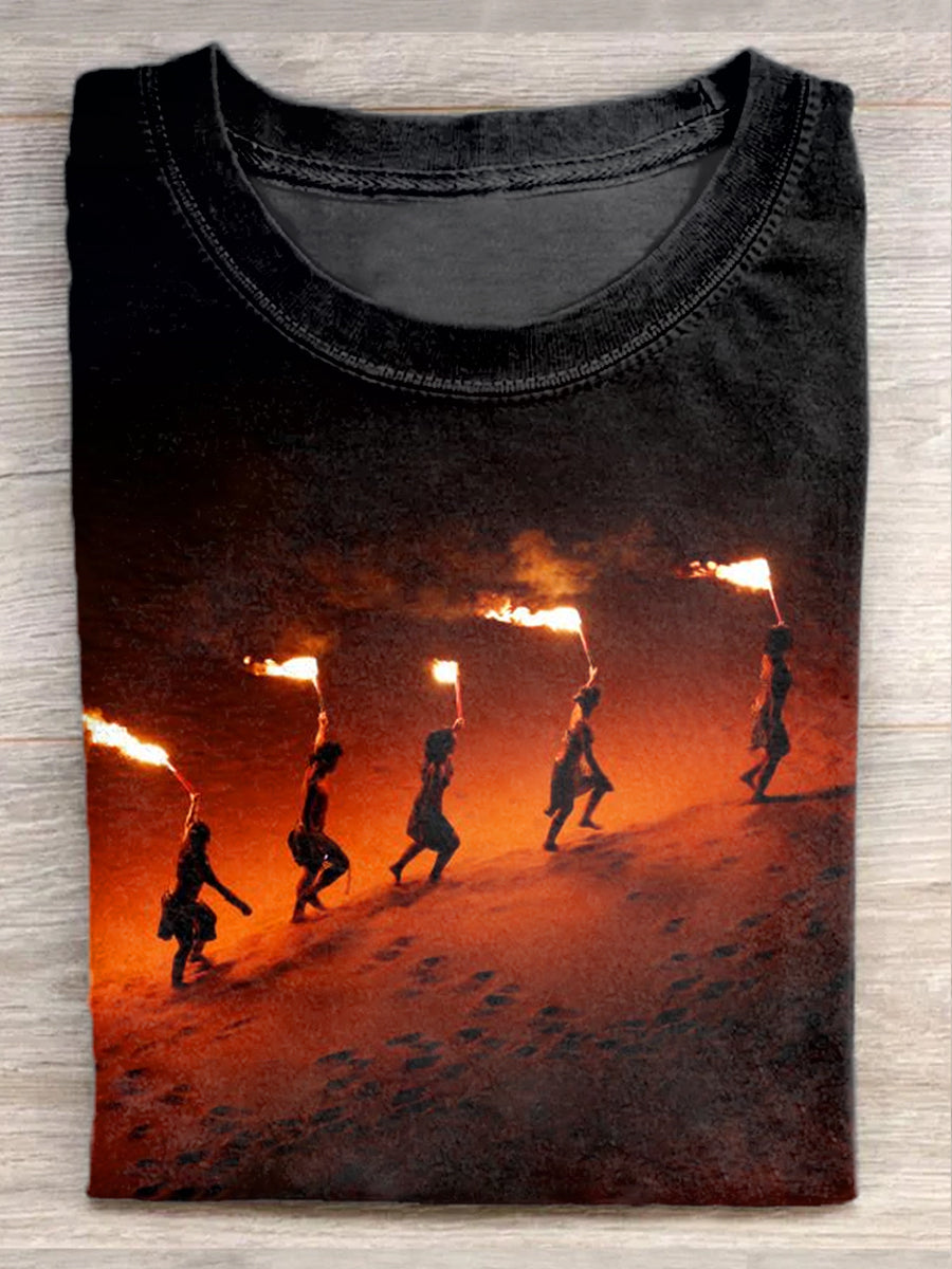 Retro Bonfire Party Art Print Casual T-Shirt
