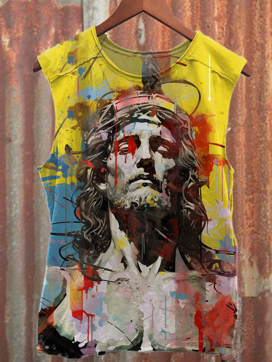Vintage Jesus King Graffiti Art Print Casual Tank Top