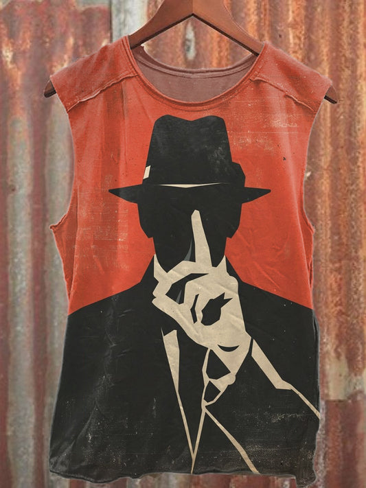 Vintage Illustrated Art Print Casual Tank Top
