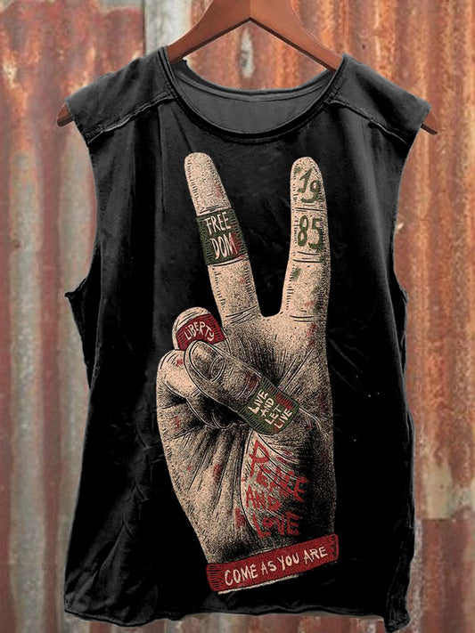 Fashionable Graffiti Art Print Casual Cotton Tank Top