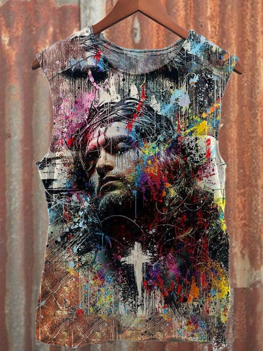 Fashion Graffiti Jesus Art Print Casual Cotton Tank Top