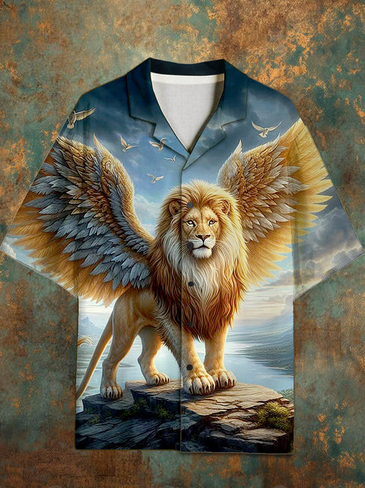 Men's Vintage Religion Pattern Short Sleeve Shirt
