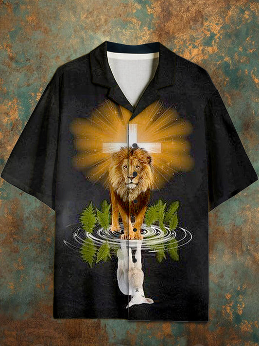 Men's Vintage Religion Pattern Short Sleeve Shirt