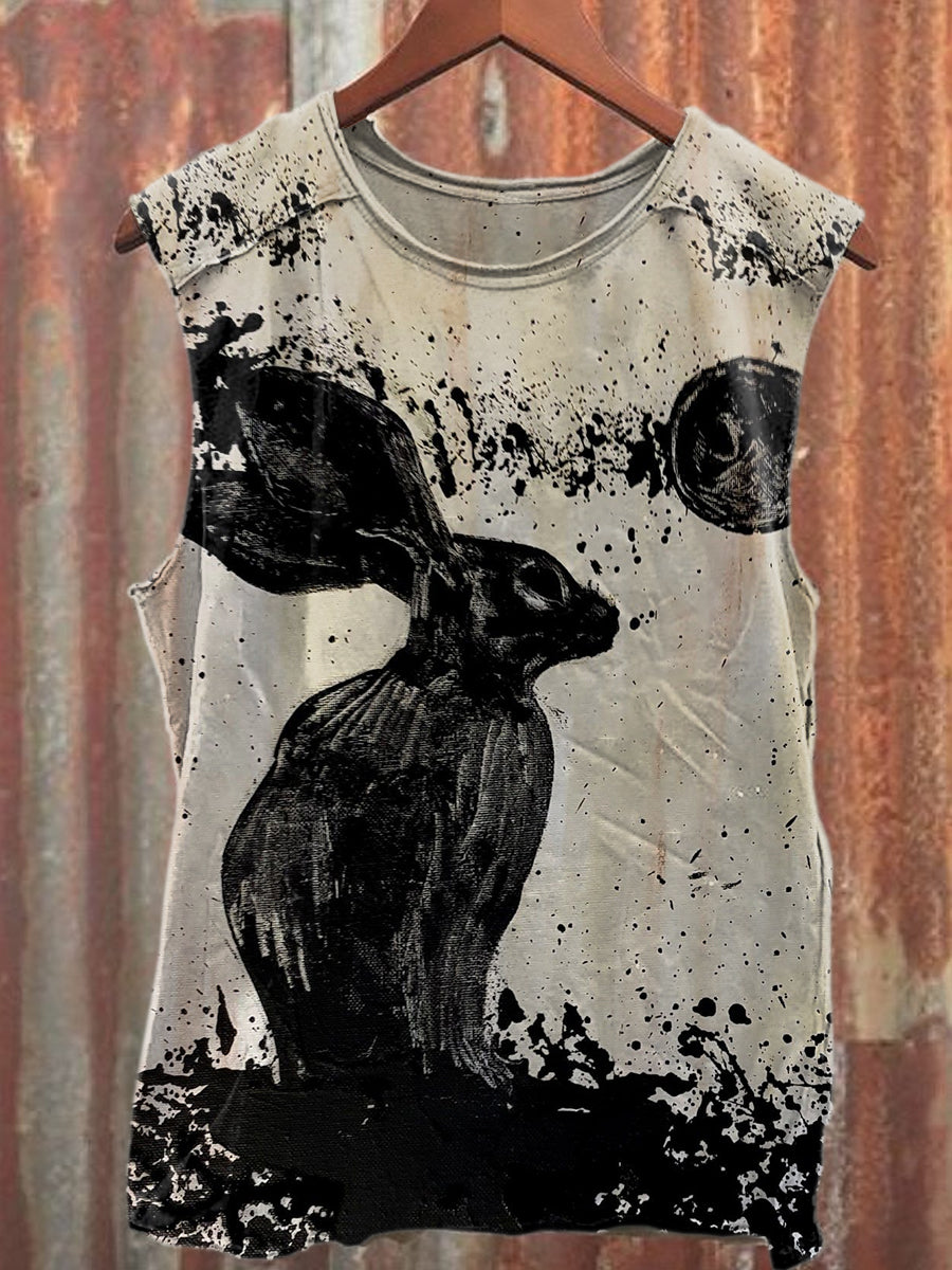 Fashionable Graffiti Rabbit Art Printed Casual Cotton Tank Top