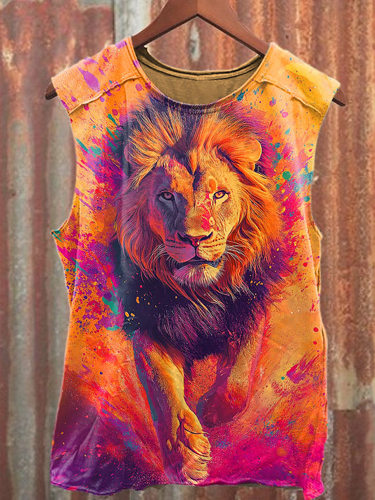 Men's Casual Lion Printed Tank Top
