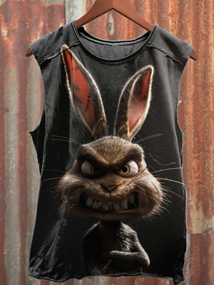 Fashionable Graffiti Rabbit Art Printed Casual Cotton Tank Top