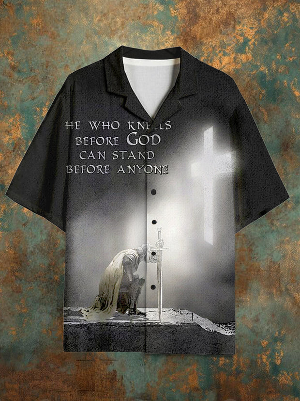 Men's Vintage Cross Pattern Short Sleeve Shirt