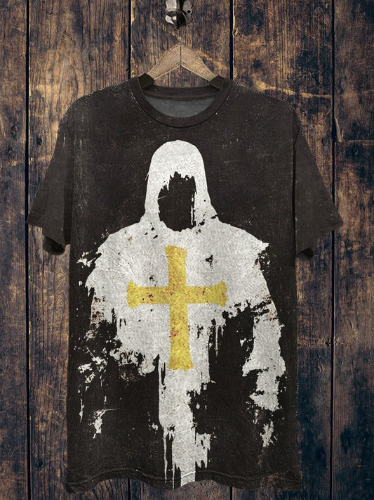 Cross Printed Vintage Fashion Loose Short Sleeve T-Shirt
