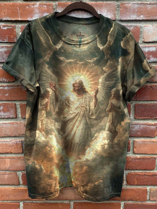 Retro Fashion Jesus Art Print Casual Short Sleeves