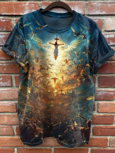 Retro Fashion Jesus Art Print Casual Short Sleeves