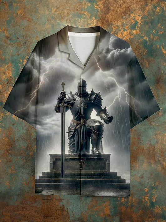 Men's Vintage Knight Pattern Short Sleeve Shirt