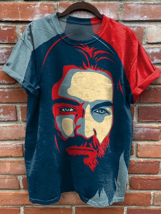 Retro Fashion Jesus Art Print Casual Short Sleeves