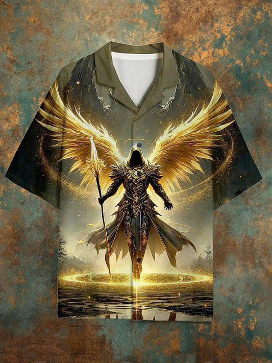 Men's Vintage Religion Pattern Short Sleeve Shirt