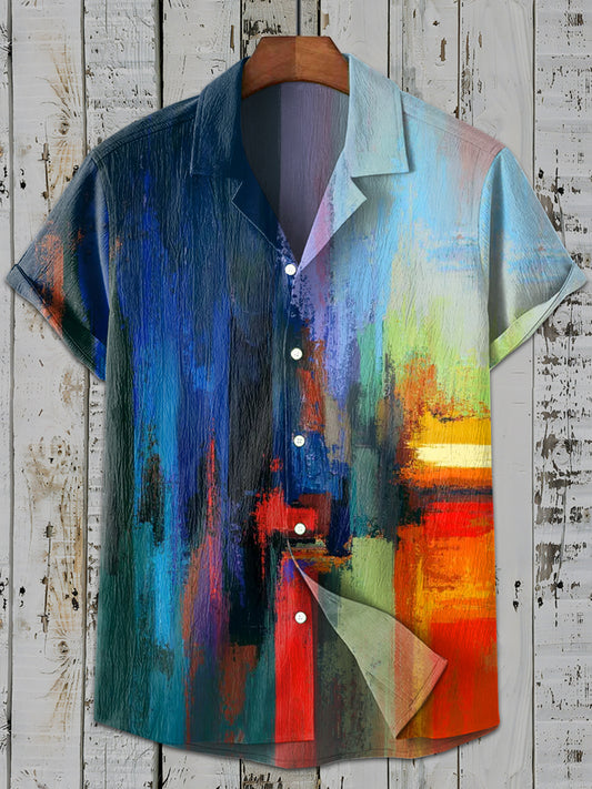 Retro Fashion Graffiti Print Casual Short Sleeve Shirt