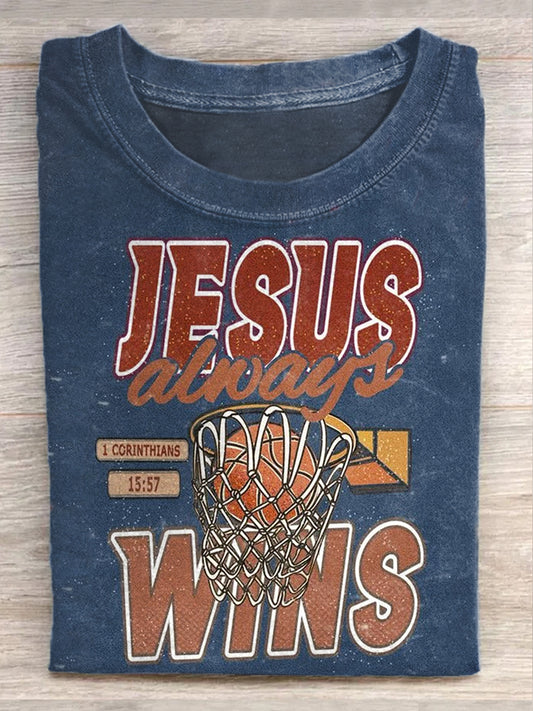 Retro Fashion Graffiti Jesus Illustration Print Casual T-Shirt